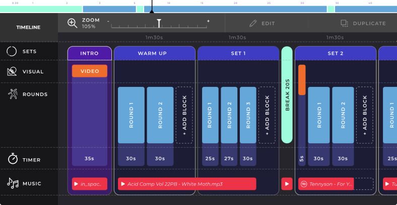 Creating a class takes a lot of time and planning.  With Workout Editor, you can craft your masterpiece with royalty-free music, on-screen graphics and cue notes in a fast drag-and-drop way. 
