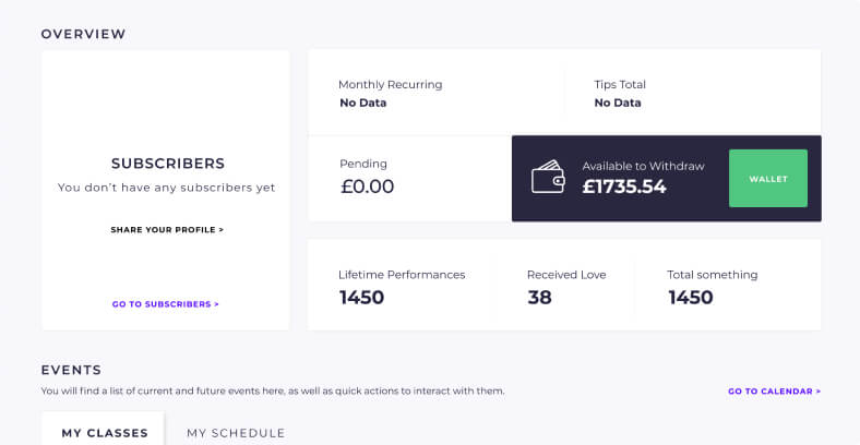 From your Dashboard, you have complete control of your business.  Manage your participants, access your wallet and schedule new classes.